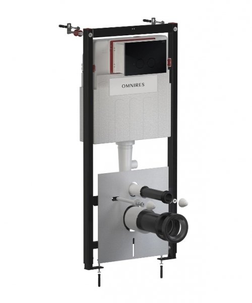 Omnires Eco Flush Set STRONGFRAME stelaż podtynkowy z ECO spłukiwaniem do miski toaletowej + STEEL-R45 przycisk spłukujący ze stali nierdzewnej czarny półmat STFWCECO1R45RBL