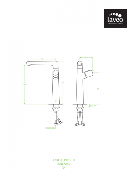 Laveo  PRETTO  bateria umywalkowa BAO 725D