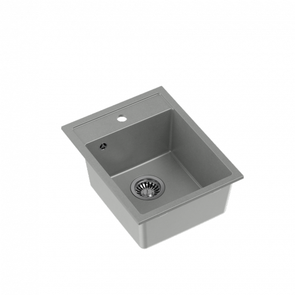 QUADRON JOHNNY 90 GraniteQ zlewozmywak granitowy silver stone 1-komorowy z/o (39x50x20), z syfonem stal szlachetna HCQJ3950SZK