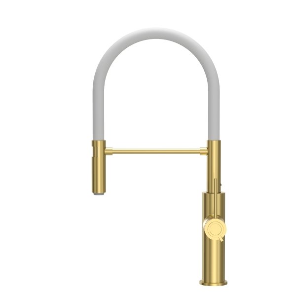 GEMMA Q LINE SteelQ bateria kuchenna z ruchomą wylewką Nano PVD gold (złota), biały wąż 3623501_PVDG1WHM