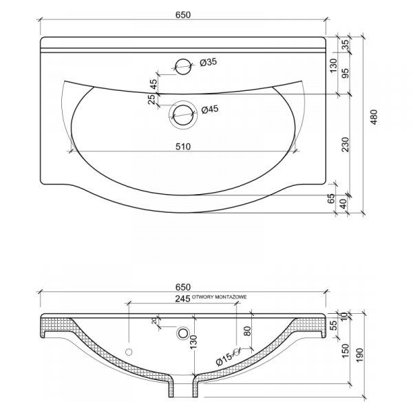 Elita Rio Umywalka meblowa 65x48x19 cm, biała 145660 WYSYŁKA 24H