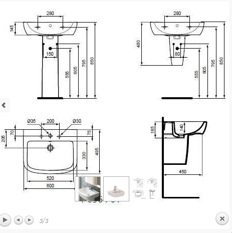 Ideal Standard Tempo Umywalka wisząca 60x49,5x18,5 cm, 1-otworowa z przelewem, biała T056401