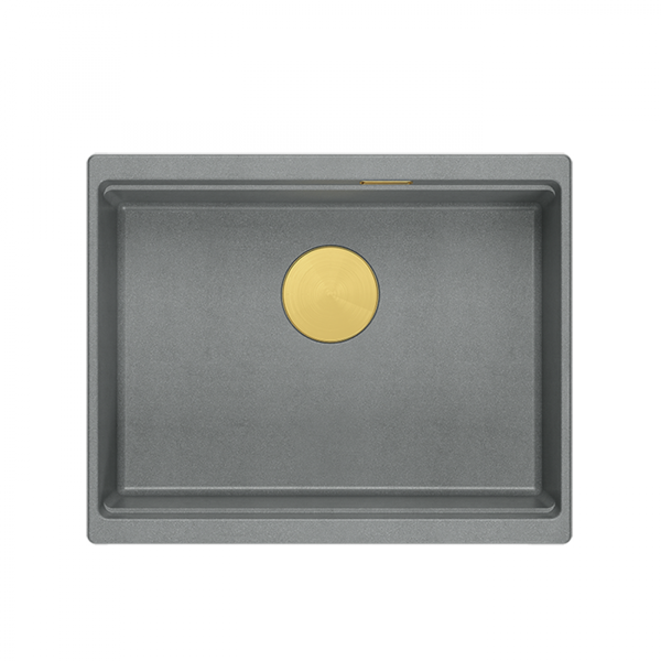 Quadron LOGAN 100 GraniteQ zlewozmywak silver stone 56x45x21,5 cm 1-komorowy podwieszany z syfonem manualnym złoty HQJ6045U5PVDG1U