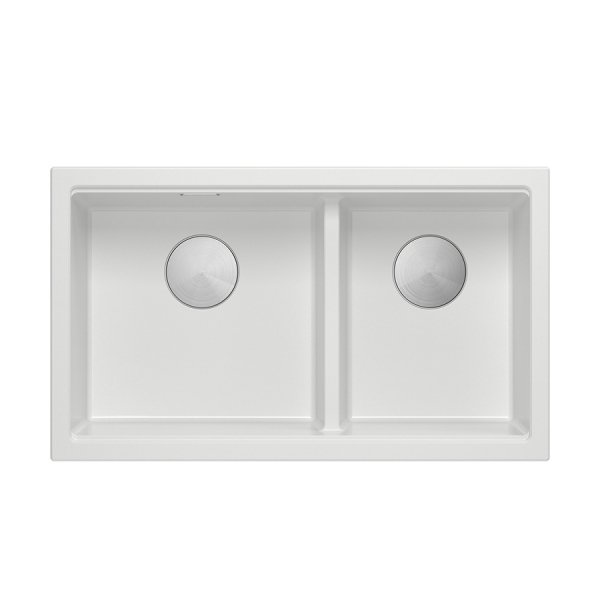 QUADRON | LOGAN 120 | granitowy zlewozmywak kuchenny SNOW WHITE + STAL | wymiar: 76 x 45 x 23,5 cm | 2-komorowy podwieszany | podbudowa szafki od: 80 cm HQL7645U1BSU