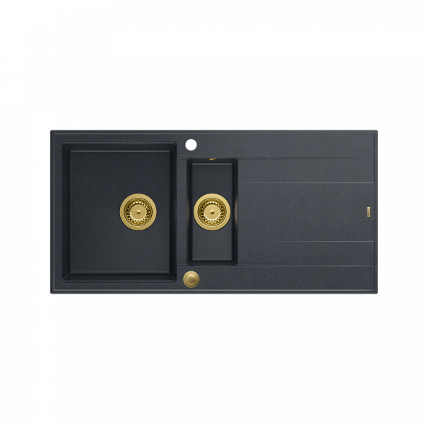 QUADRON EVAN 156 GraniteQ zlewozmywak z syfonem Push To Open 1,5-komorowy z/o (1000x500x210; kom. 420x480) black diamond / elementy złote HQE510050U8PVDG1P2O