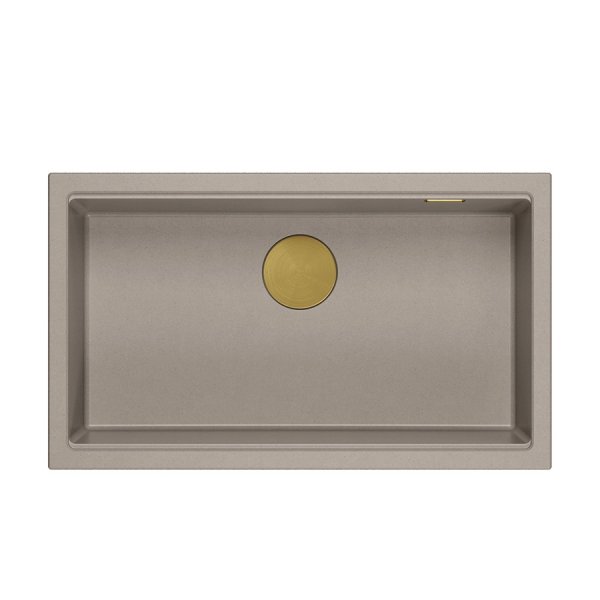 Quadron LOGAN 110 GraniteQ zlewozmywak soft taupe 76x44x23,5 cm 1-komorowy wpuszczany z syfonem manualnym złoty HQD7644U4PVDG1I