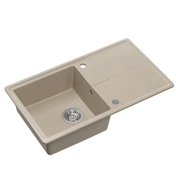 Quadron TONY 111 GraniteQ zlewozmywak granitowy river sand (beż) 1-komorowy z/o (78x45x18,5), z syfonem i zaślepką stal szlachetna HTO7845BEK