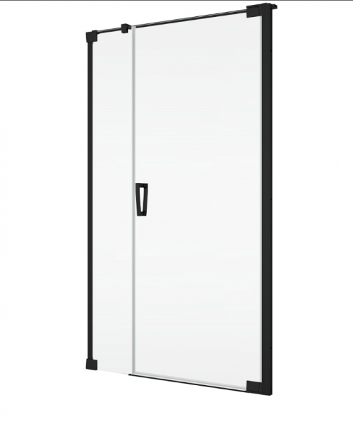 Ronal Sanswiss drzwi wahadłowe jednoczęściowe lewe ze ścianką stałą w linii 140,1-200x0-200 cm, szkło przezroczyste, profile BLACK LINE czarny mat CA31CGSM20607