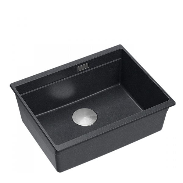 Quadron LOGAN 100 GraniteQ zlewozmywak black diamond 56x45x21,5 cm 1-komorowy podwieszany z syfonem manualnym stal szlachetna HQJ6045U8BSU