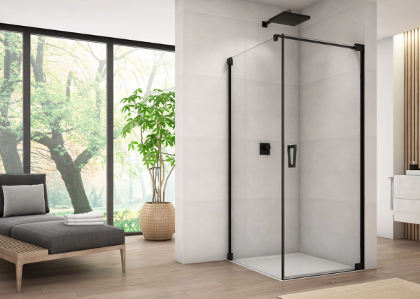 Ronal Sanswiss ścianka boczna 30-90x0-200 cm, szkło przezroczyste, profile BLACK LINE czarny mat CAT1SM10607