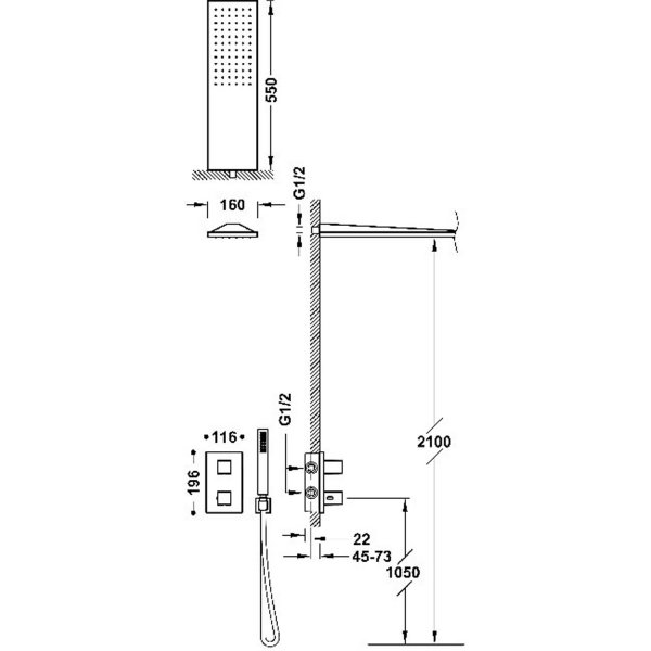 Tres THERM-BOX Zestaw baterii termostatycznej podtynkowej 2-drożnej Therm-box prysznicowej-20225055OM