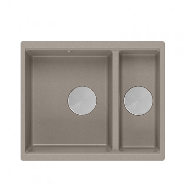 QUADRON | LOGAN 150 | granitowy zlewozmywak kuchenny SOFT TAUPE + STAL | wymiary: 55,5 x 46 x 22 cm | 1,5-komorowy wpuszczany | podbudowa szafki od: 60 cm HCQL5646U4BSI
