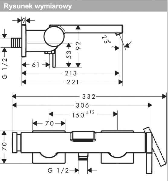 Hansgrohe Tecturis E Jednouchwytowa bateria wannowa natynkowa czarny mat 73420670