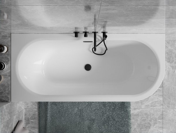 Besco Avita A-line B&amp;W wanna wolnostojąca czarno/biała 170 P + syfon klik-klak gun metal z przelewem slim WAA17ABPGS