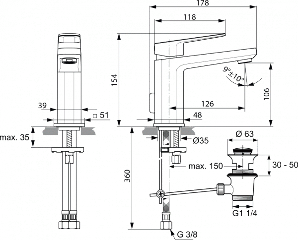 Ideal Standard Tonic II Bateria umywalkowa stojąca chrom A6326AA