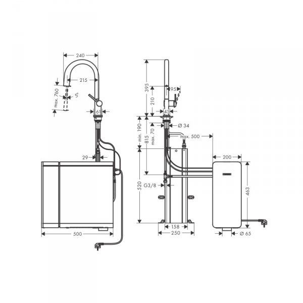 Hansgrohe Aqittura M91 SodaSystem 210 Bateria kuchenna wysoka z wyciąganą wylewką z filtrem chrom 76836000