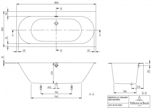 Villeroy &amp; Boch Oberon 2.0 Wanna prostokątna 180x80 cm biała Weiss Alpin UBQ180OBR2DV01