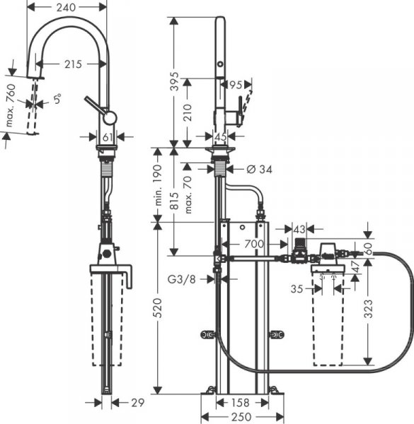 Hansgrohe Aqittura M91 Bateria kuchenna z wyciąganą wylewką z filtrem chrom 76826000