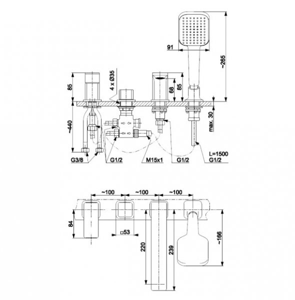 KFA Armatura Dust bateria wannowa miedziana połysk 4-otworowa 93836263