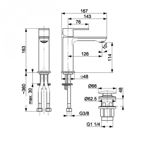KFA Armatura Dust bateria umywalkowa czarna 16.3 cm z korkiem klik-klak 93832043