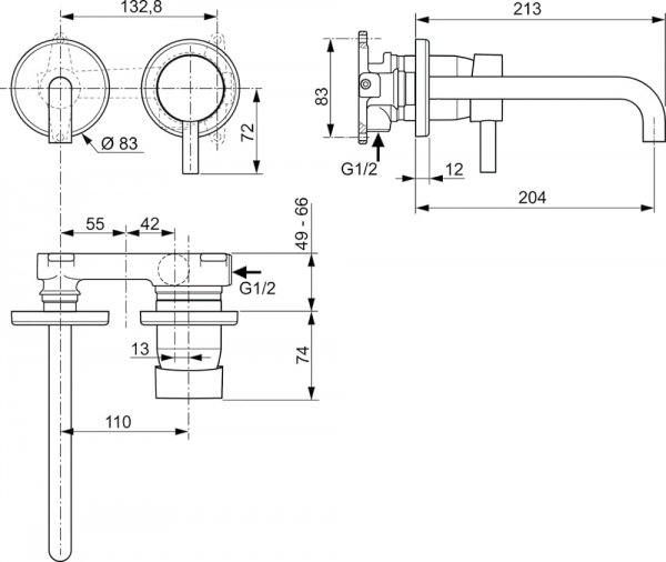 Ideal Standard Ceraline bateria umywalkowa podtynkowa element zewnętrzny A6938XG