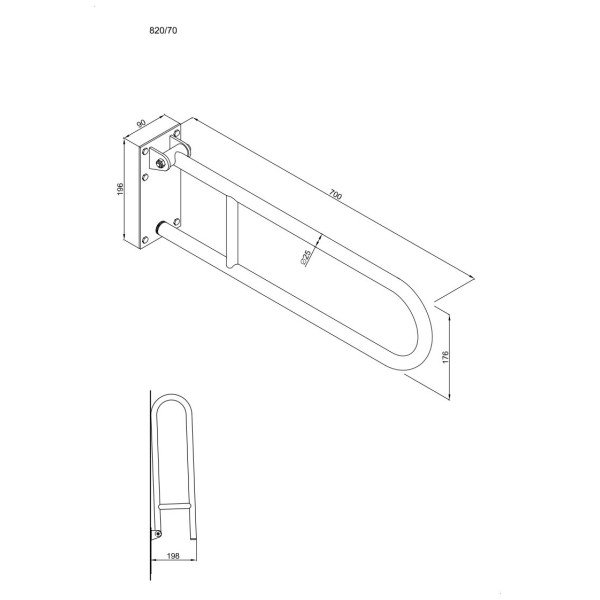 ANDEX Bez Barier Uchwyt półokrągły uchylny 70cm z płytą 820/70B stal nierdzewna biały