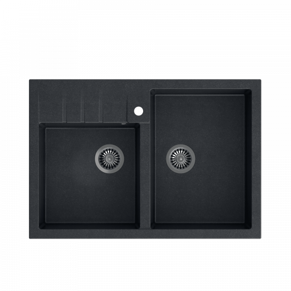 Quadron Bill zlewozmywak granitowy dwukomorowy 90x62 cm black diamond/elementy stalowe  HCQB9062U8BS