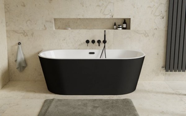 Besco Vica New B&amp;W wanna wolnostojąca czarno/biała 160 + klik-klak gun metal z przelewem slim WAS16VNBGR