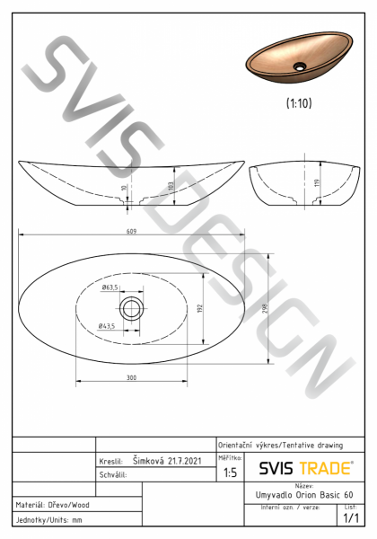 S.V.I.S. Design UMYWALKA 60 CM ORION ZEBRANO LAKIER BŁYSZCZĄCY NATURALNY