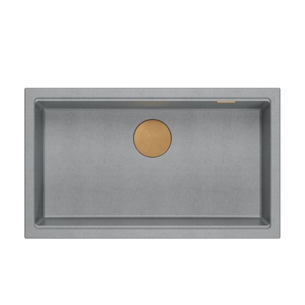 Quadron LOGAN 110 GraniteQ zlewozmywak silver stone 76x44x23,5 cm 1-komorowy podwieszany z syfonem manualnym miedziany HQD7644U5PVDC1U