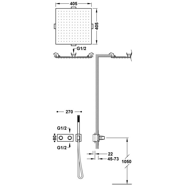 Tres B-SYSTEM Zestaw baterii termostatycznej podtynkowej 2-drożnej B-system prysznicowej-30725206NM