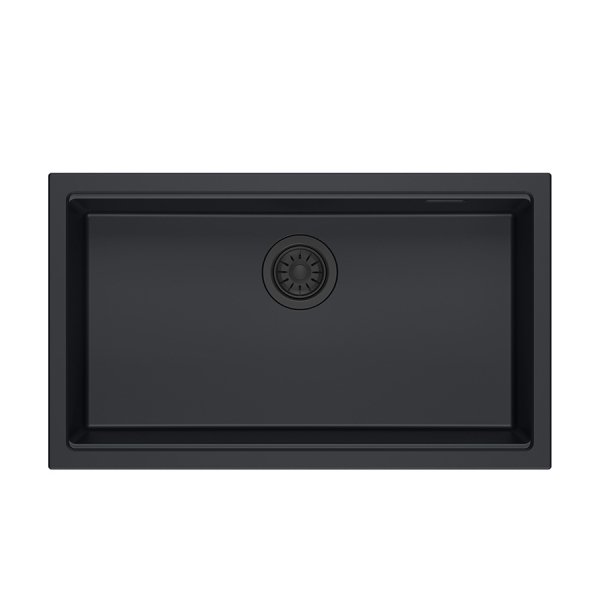 Quadron LOGAN 110 GraniteQ zlewozmywak pure carbon 76x44x23,5 cm 1-komorowy wpuszczany z syfonem manualnym pure carbon HQD7644U7BLMI
