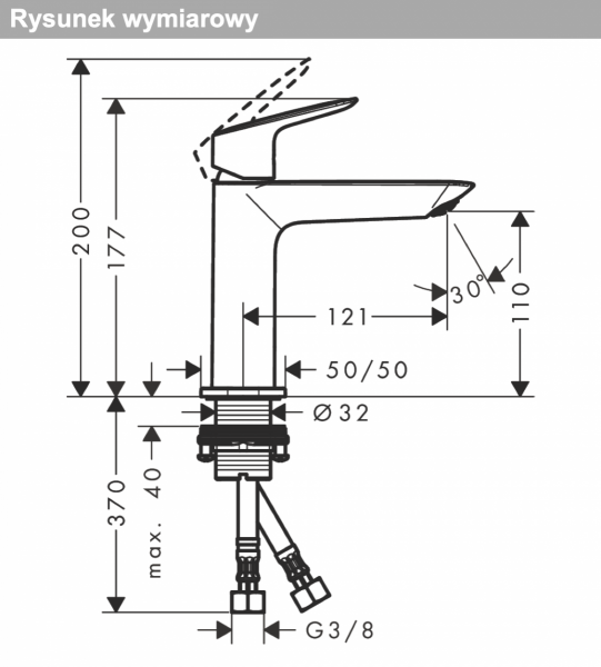 Hansgrohe Logis Jednouchwytowa bateria umywalkowa 110 Fine CoolStart bez kompletu odpływowego czarny mat 71255670