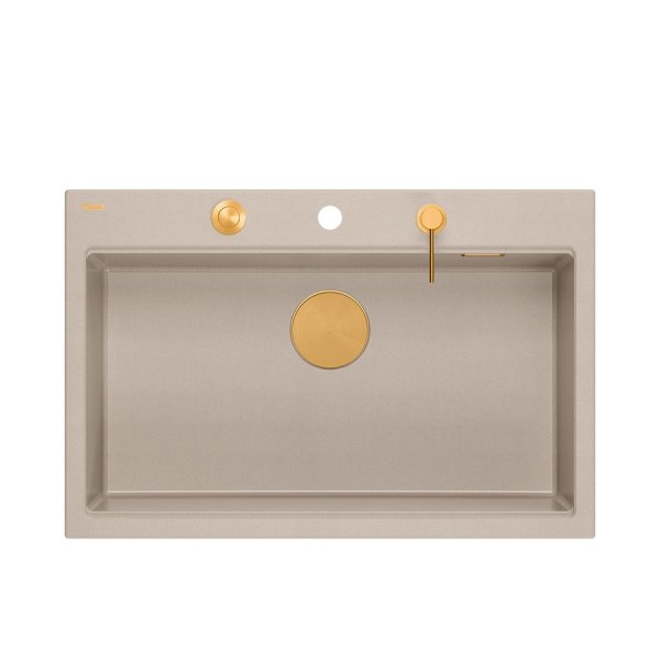 Quadron MARC 110 WORKSTATION GraniteQ zlewozmywak 1-komorowy 760*500*235 mm pearl beige + syfon push to open + dozownik + deska + wkładka / elementy miedziane HQM7650U2PVDC1