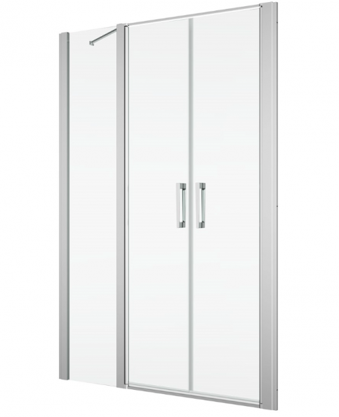 Ronal drzwi wahadłowe dwuczęściowe ze ścianką stałą w linii 120x200 cm, szkło przezroczyste, profile Srebrny połysk D22T32100205007