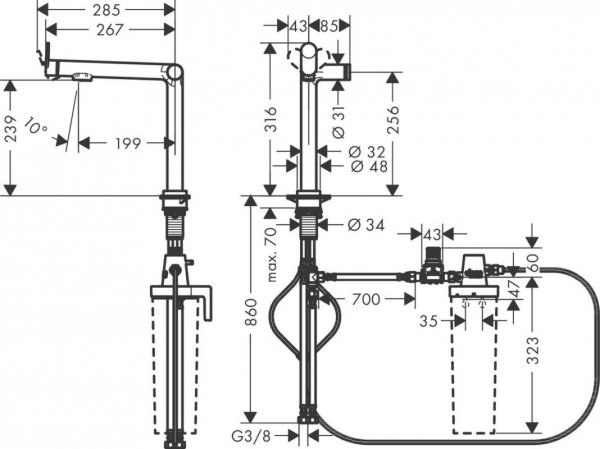 Hansgrohe Aqittura M91 Bateria kuchenna z filtrem stal szlachetna szczotkowana 76804800
