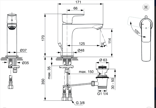 Ideal Standard Connect Air Bateria umywalkowa Blue Start z korkiem srebro szczotkowane połysk A7013GN