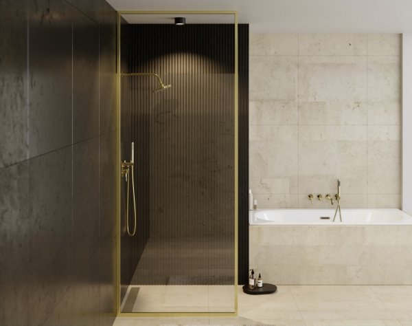 Besco ICON GOLD Kabina walk-in ze wspornikiem sufitowym 110cm Złoty ICG110200C