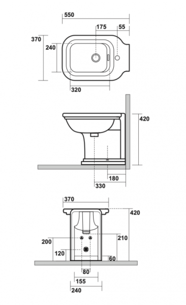 Kerasan 4121K5 WALDORF BIDET MF NERO LUCIDO ORO