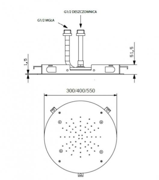 Trend Armatura Deszczownica sufitowa z efektem mgły okrągła 40 cm V12T/40