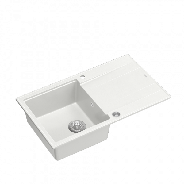 QUADRON EVAN 111 GraniteQ zlewozmywak z syfonem Push 2 Open 1-komorowy z/o (860x500x210) snow white / elementy stalowe HCQE8650U1BSP2O