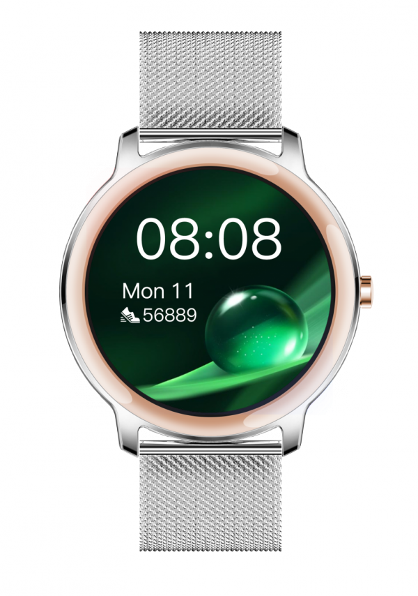 Smartwatch damski Farrot R18 ultracienki mesh puls srebrny