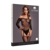 Shimmering Off the Shoulder Bodystocking - One Size - Black/Gold Glitter