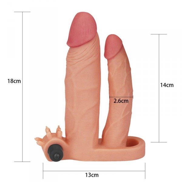 Add 1&quot;&quot; Pleasure X Tender Vibrating Double Penis Sleeve