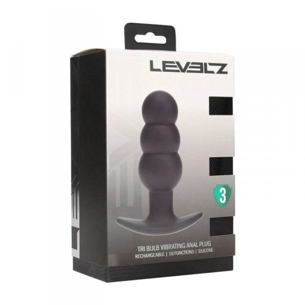 Tri Bulb Vibrating Silicone Anal Plug - Black