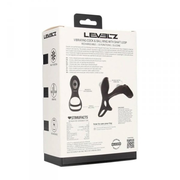 Vibrating Silicone Cock and Ball Ring with Shaft Loop - Black