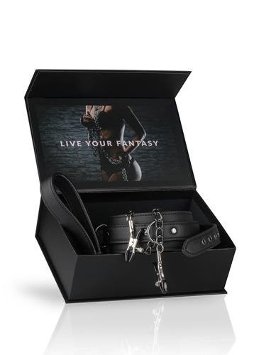 Wiązania-Leather Collar With Nipple Chains