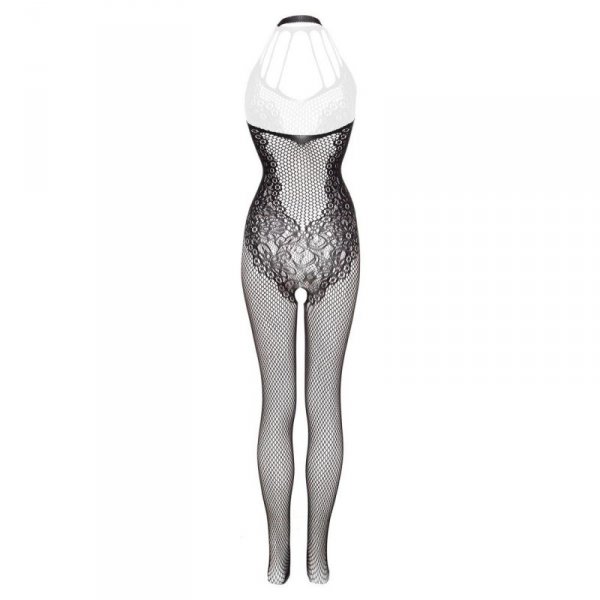 Crotchless bodystocking with flowerlace Amara- black