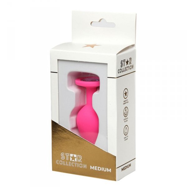 Star Collection - Pink Silicone Anal Plug M - Light Pink Stone