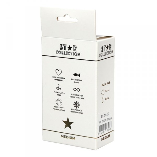 Star Collection - Purple Silicone Anal Plug M - Pink Stone